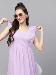 Swiss-Dot Square-Neck Tiered Dress ( LILAC )