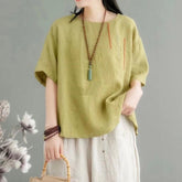 O-Neck Half Sleeve Women's Green Shirt Loose Fit Top