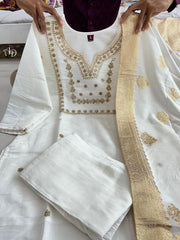 NEW JANKI WHITE HEAVY FULLY STITCHED SUIT SET