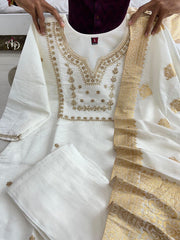 NEW JANKI WHITE HEAVY FULLY STITCHED SUIT SET