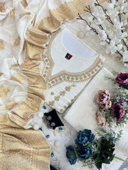 NEW JANKI WHITE HEAVY FULLY STITCHED SUIT SET