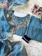 CHANDERI SILK SUIT SET (SKY)