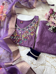 CHANDERI SILK SUIT SET(PURPLE)