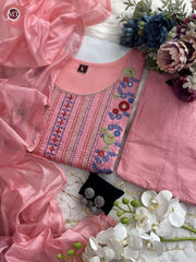 PINKY EMBRO NECK WITH SEQUENCE WORK 3 PIECE SET WITH FREE JHUMKA