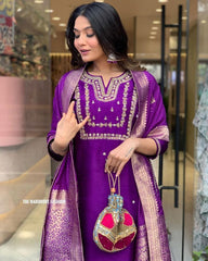 HEAVY Jacquard WORK weaving CHANDERI WITH FULL ZARI WORK SUIT SET