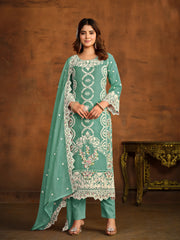Floral Embroidered Soft Organza Suit