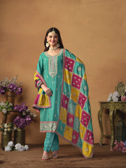 Women Ethnic Motifs Embroidered Regular Thread Work Kurta with Trousers & With Dupatta