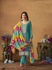 Women Ethnic Motifs Embroidered Regular Thread Work Kurta with Trousers & With Dupatta