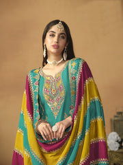 Floral Embroidered Regular Pure Silk Straight Kurta with Trousers & Dupatta