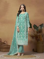 Women Floral Embroidered Regular Thread Work Kurta with Pyjamas & With Dupatta