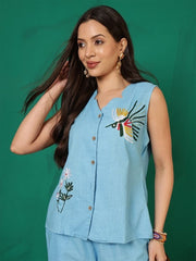 Embroidered Pure Cotton Top With Trouser