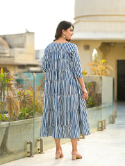 HIR's Classic Navy Stripes Tiered Midi Dress
