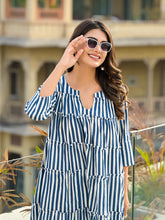 HIR's Classic Navy Stripes Tiered Midi Dress