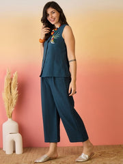 Embroidered Pure Cotton Top With Trouser