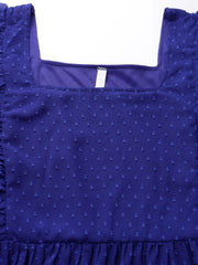 Swiss-Dot Square-Neck Tiered Dress ( BLUE )