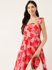 Floral Print Fit & Flare Dress IN HOT PINK THEME