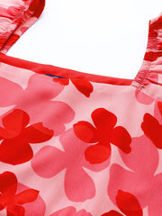 Floral Print Fit & Flare Dress IN HOT PINK THEME