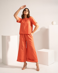 Solid Shirt Style Top and Trousers Co-Ord Set
