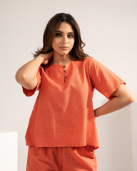 Solid Shirt Style Top and Trousers Co-Ord Set