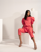 The Saffron Saga Noir Chic Puff Sleeves Pure Cotton A-Line Kurta With Trouser