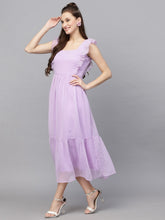 Swiss-Dot Square-Neck Tiered Dress ( LILAC )