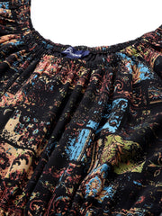 Women's Floral Gown with Dark Theme Colors