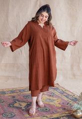Plus Size Cuban Collar A Line Kurta With Trouser