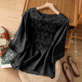 Black Petal Embroidered fabric cotton top