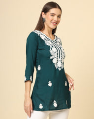 Rama Floral Embroidered Chikankari Short kurti