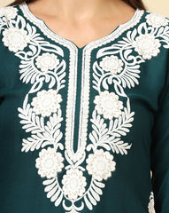 Rama Floral Embroidered Chikankari Short kurti