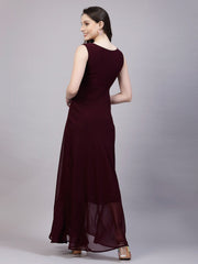 V-Neck Fit &amp; Flare Georgette Dress (MAROON)