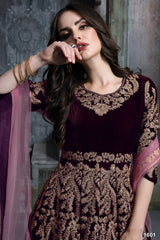 VELVET EMBROIDERED LONG GOWN FOR PERFECT OCCASIONS