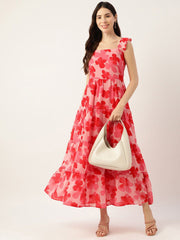 Floral Print Fit & Flare Dress IN HOT PINK THEME