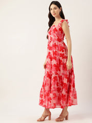 Floral Print Fit & Flare Dress IN HOT PINK THEME