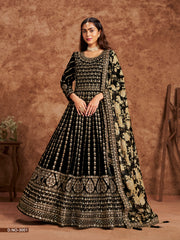 BLACK VISCOSE VELVET ANARKALI LONG GOWN FOR PERFECT OCASSIONS