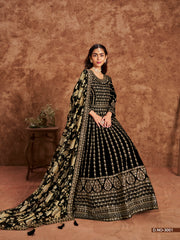 BLACK VISCOSE VELVET ANARKALI LONG GOWN FOR PERFECT OCASSIONS