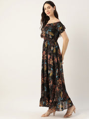 Women's Floral Gown with Dark Theme Colors