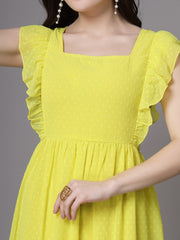 Swiss-Dot Square-Neck Tiered Dress ( LIME YELLOW )