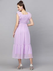 Swiss-Dot Square-Neck Tiered Dress ( LILAC )