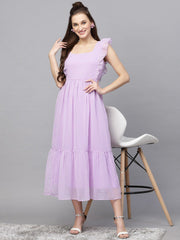 Swiss-Dot Square-Neck Tiered Dress ( LILAC )