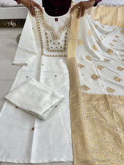 NEW JANKI WHITE HEAVY FULLY STITCHED SUIT SET