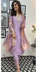 CHANDERI SILK SUIT SET(PURPLE)