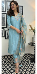 CHANDERI SILK SUIT SET (SKY)