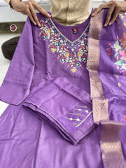 CHANDERI SILK SUIT SET(PURPLE)