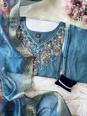 CHANDERI SILK SUIT SET (SKY)