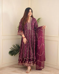 Meera Maroon Voluminous Anarkali Suit Set