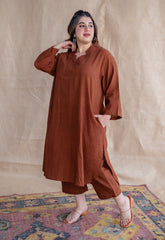 Plus Size Cuban Collar A Line Kurta With Trouser