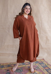 Plus Size Cuban Collar A Line Kurta With Trouser