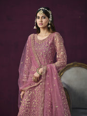 Blush Royale Anarkali with Intricate Golden Embroidery