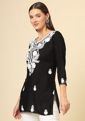 Women Black Resham Embroidered Rayon Kurta